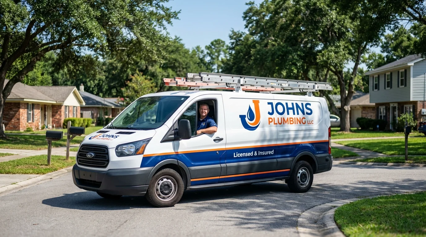 Johns Plumbing LLC service van in Englishtown, NJ