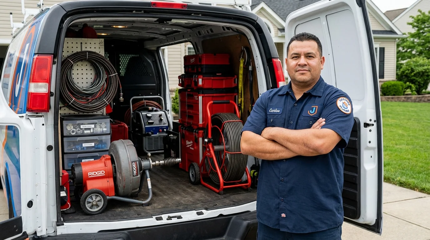 Professional drain cleaning equipment and Johns Plumbing LLC plumber in Englishtown