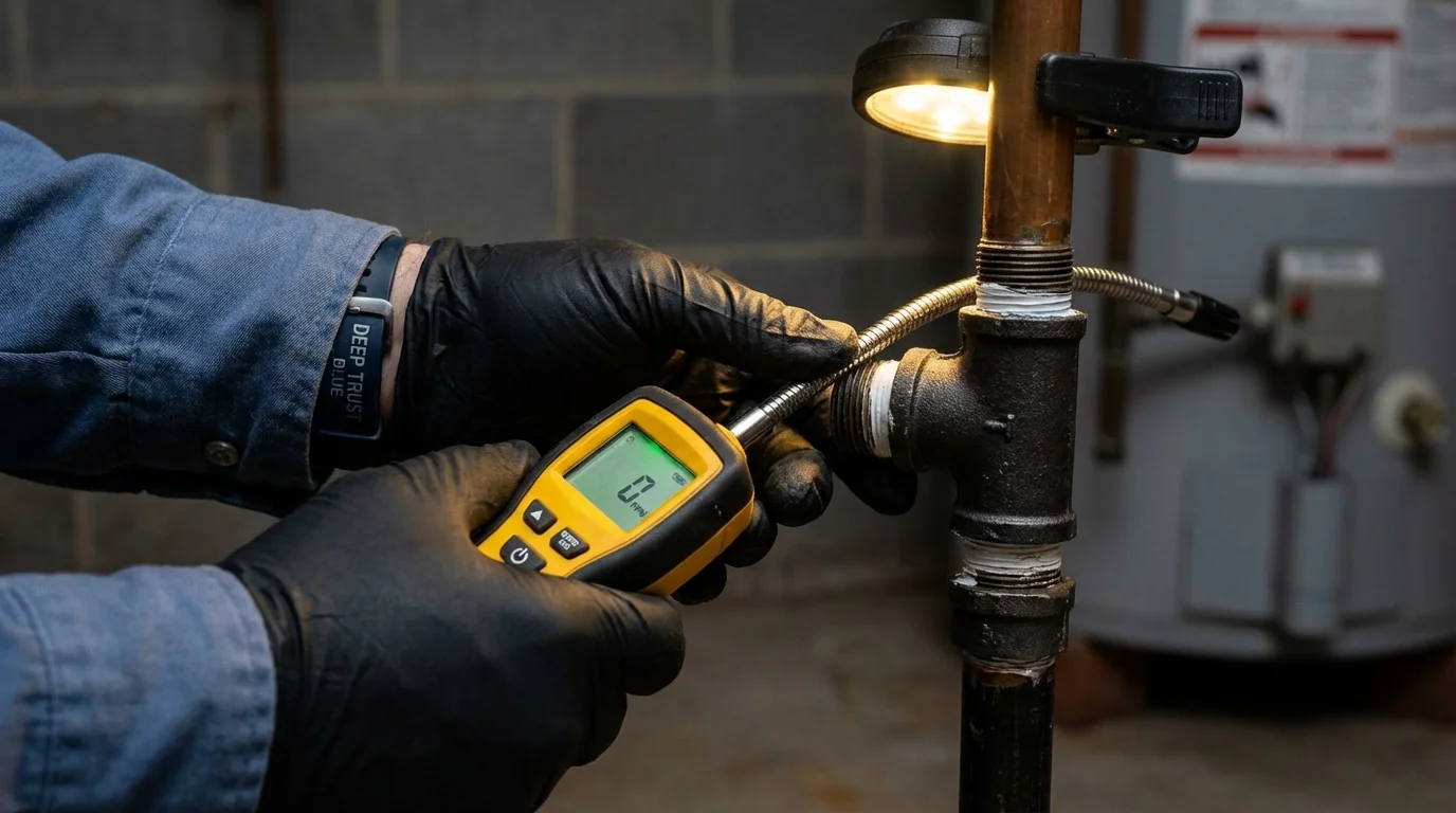 Gas leak detection with electronic sniffer by Johns Plumbing LLC in Englishtown