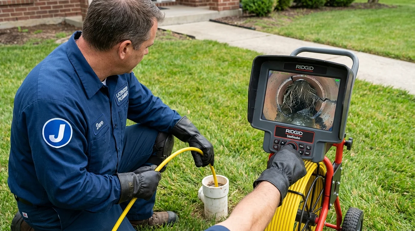 Sewer camera inspection being performed by Johns Plumbing LLC in Englishtown