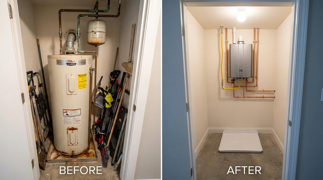 Tank water heater versus wall-mounted tankless unit comparison for Englishtown, NJ homeowners