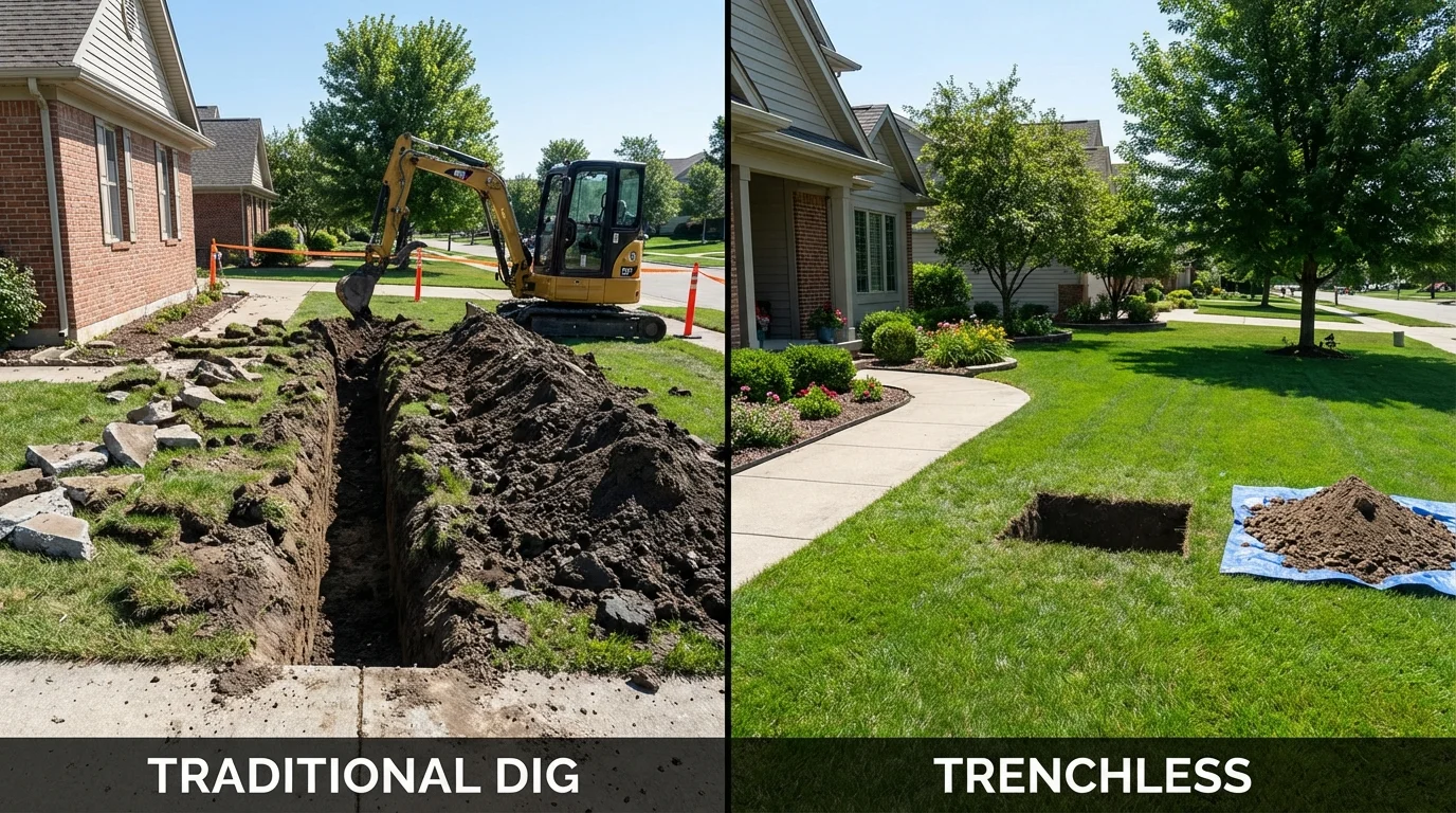 Trenchless sewer repair with minimal yard damage versus traditional excavation in Englishtown, NJ